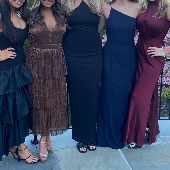 One shoulder navy AMSALE dress size 4 - Picture 3 of 3